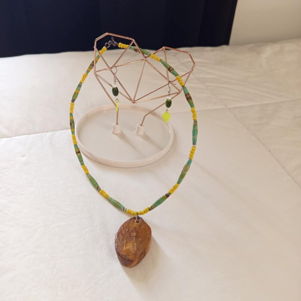 Handmade (Nalepo Maasai Women's Group) bead necklace with matching earrings